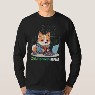 Code Fetch Sip Repeat Coffee Binary Shiba Inu Prog Tシャツ