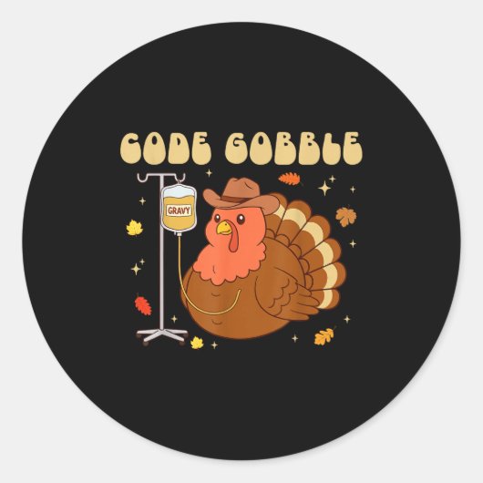 Code Gobble Funny Thanksgiving Nurse Rn Cna Medica ラウンドシール (正面)