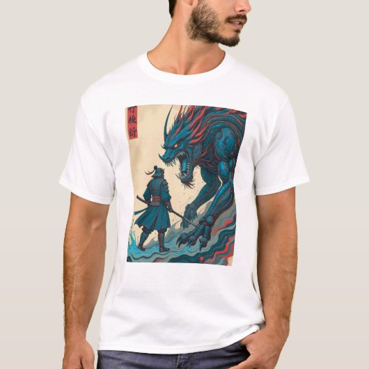 "Code & Katana – Cyber Samurai vs Circuit Beast" Tシャツ (正面)