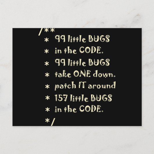 Code Software Engineer Testerのおもしろいバグ99 ポストカード (正面)