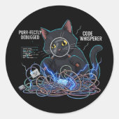 Code Whisperer Developer Cat Round Black Stickers ラウンドシール (正面)