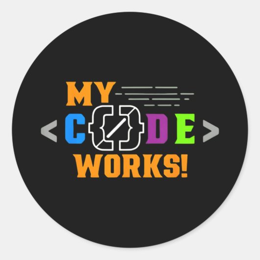 Code works funny programmer coding softwareCode wo ラウンドシール (正面)