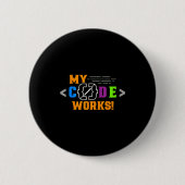 Code works funny programmer coding softwareCode wo 缶バッジ (正面)