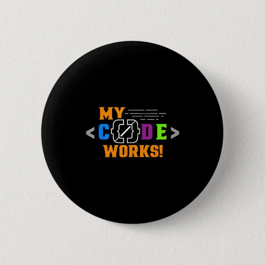 Code works funny programmer coding softwareCode wo 缶バッジ (正面)