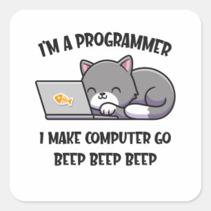 Coder Catプログラマーおもしろいコンピュータ科学者 スクエアシール