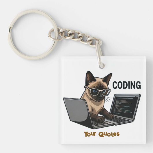 Coding Siamese Cat Cartoon キーホルダー (正面)
