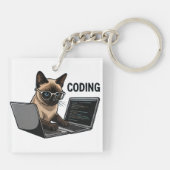Coding Siamese Cat Cartoon キーホルダー (裏面)