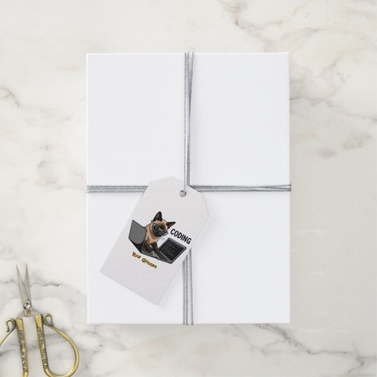 Coding Siamese Cat Cartoon ギフトタグ (より糸付き)