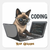 Coding Siamese Cat Cartoon スクエアシール (正面)
