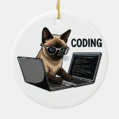 Coding Siamese Cat Cartoon セラミックオーナメント (裏面)