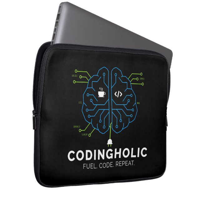 Codingholic Tech Brain Dark Programmer ラップトップスリーブ (正面右)