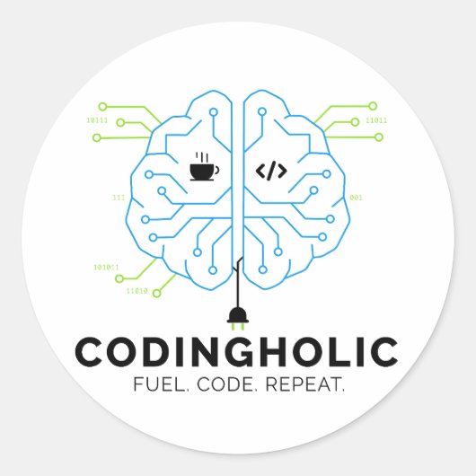 Codingholic Tech Brain Programmer ラウンドシール (正面)