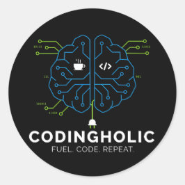 Codingholic Tech Brain Programmer Dark  ラウンドシール