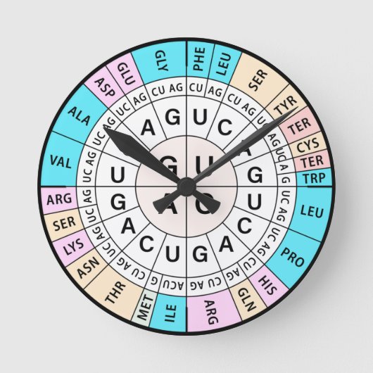 Codon Chart Genetic Code ラウンド壁時計 (正面)