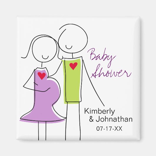 Coed Baby Shower Magnets、紫と緑 マグネット (正面)