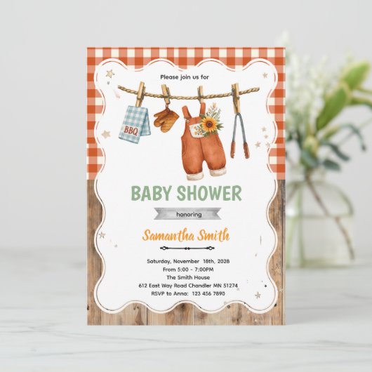 Coed BBQ Baby Shower invitation 招待状 (スタンド正面)