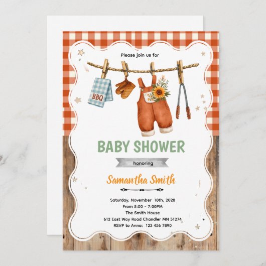 Coed BBQ Baby Shower invitation 招待状 (正面/裏面)