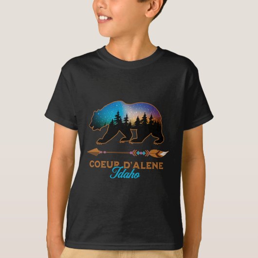 Coeur D'alene Idaho Bear Starry Night Travel Souve Tシャツ (正面)