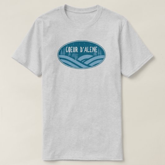 Coeur d'Alene Idaho Outdoors Tシャツ (デザイン正面)