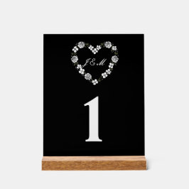 Cœur floral noir et blanc en acrylique mariage アクリルサイン
