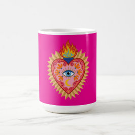 Cœur Sacré Mexicain avec Œil Protecteur et Flamme  コーヒーマグカップ