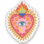Cœur Sacré Mexicain avec Œil Protecteur et Flamme シール (正面)
