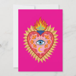 Cœur Sacré Mexicain avec Œil Protecteur et Flamme 招待状