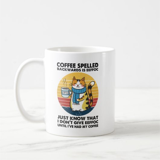 Coffeeを逆から読むとEEFFOC – 面白いカフェインTシャツ コーヒーマグカップ (左)