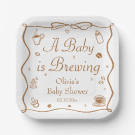 Coffee A Baby is Brewing Baby Shower ペーパープレート