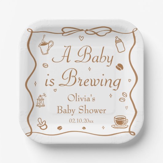 Coffee A Baby is Brewing Baby Shower ペーパープレート (正面)