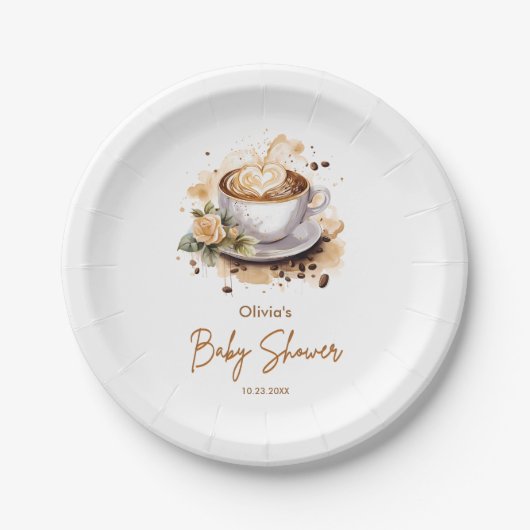 Coffee A Baby is Brewing Baby Shower ペーパープレート (正面)