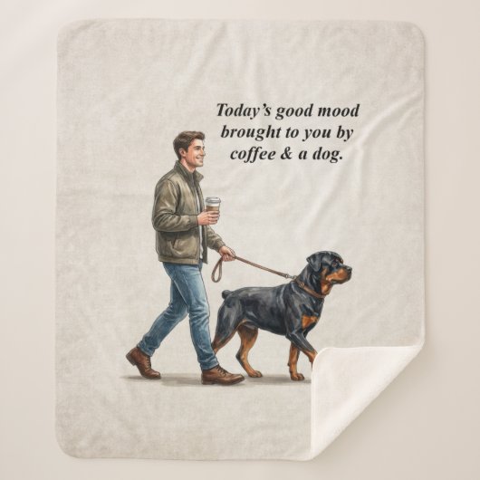 Coffee & a Rottweiler Cozy Day シェルパブランケット (正面)
