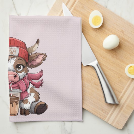 Coffee Addict Cow キッチンタオル (四つ折り)