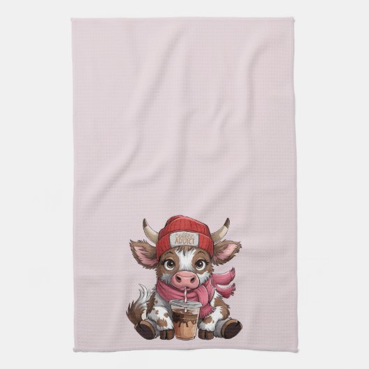 Coffee Addict Cow キッチンタオル (縦)