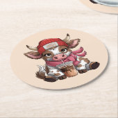 Coffee Addict Cow ラウンドペーパーコースター (アングル)
