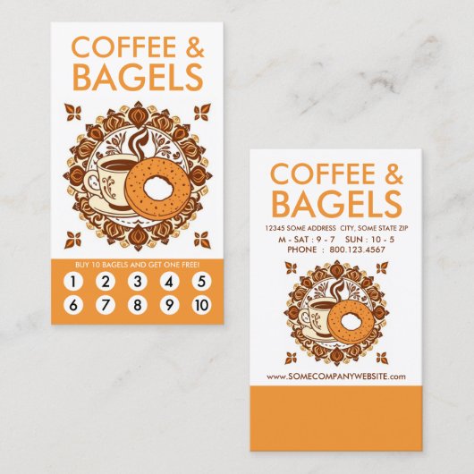 Coffee and Bagels Loyalty Punch Card ロイヤリティカード (正面/裏面)