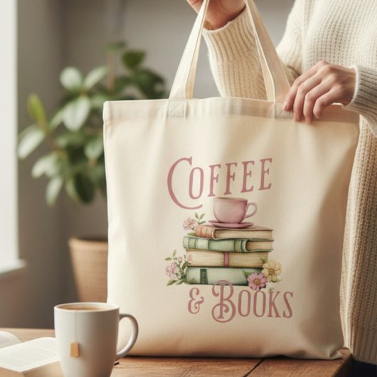 Coffee and Books Floral  トートバッグ