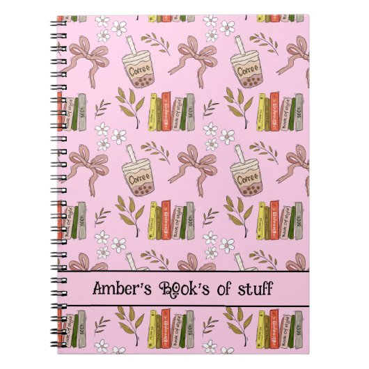 Coffee and Books Pattern Notebook | 読書家のためのノートブック  ノートブック (正面)