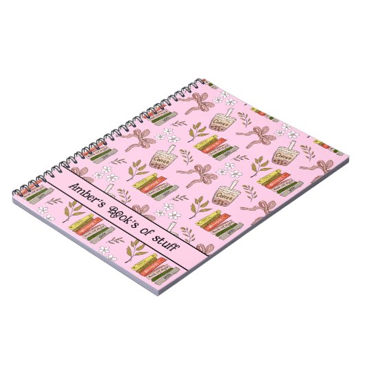 Coffee and Books Pattern Notebook | Cozy Reader  ノートブック (左側)