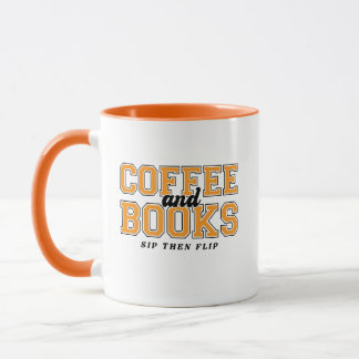 Coffee and Books Sip Then Flip 珈琲を愛する本の虫 オレンジ マグカップ