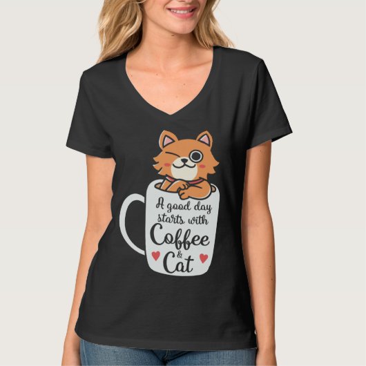 Coffee and Cats   Cute Cat Owner Cat  Cat Mom Tシャツ (正面)