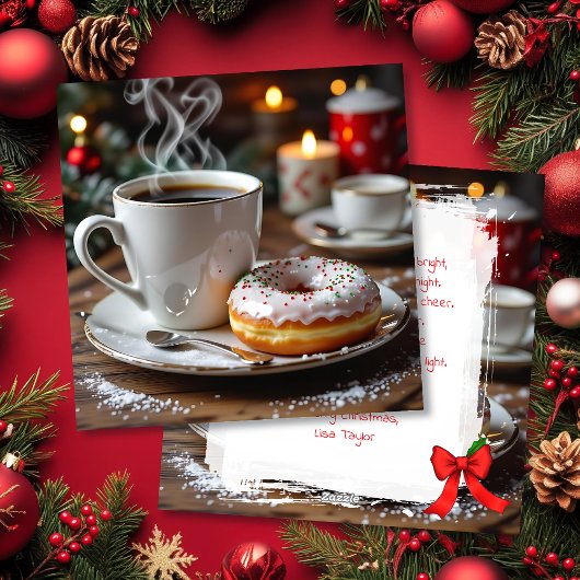 Coffee and Christmas Donuts Festive Poem シーズンカード
