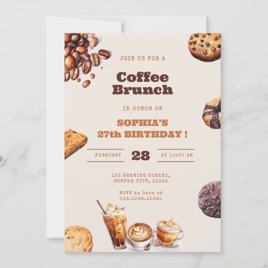 Coffee and Cookies Brunch Any Age Birthday 招待状 (正面)