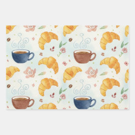 Coffee and Croissant Design Gift Wrap Flat Wrap ラッピングペーパーシート
