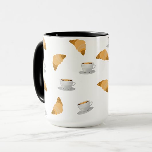 Coffee and Croissant Pattern Mug マグカップ (正面左)