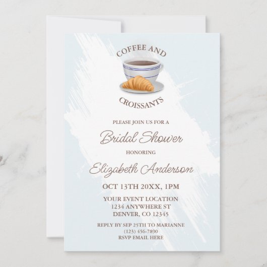 Coffee and Croissants Bridal Shower 招待状 (正面)