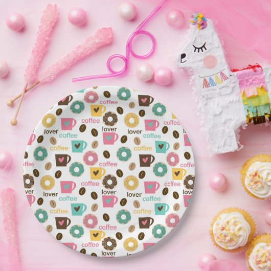 Coffee and Donut Pattern ペーパープレート (パーティー)