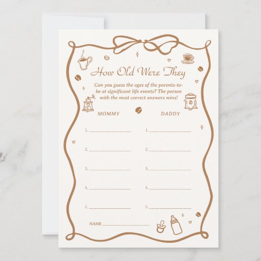 Coffee Baby Shower How Old Were They Game Card 招待状 (正面)
