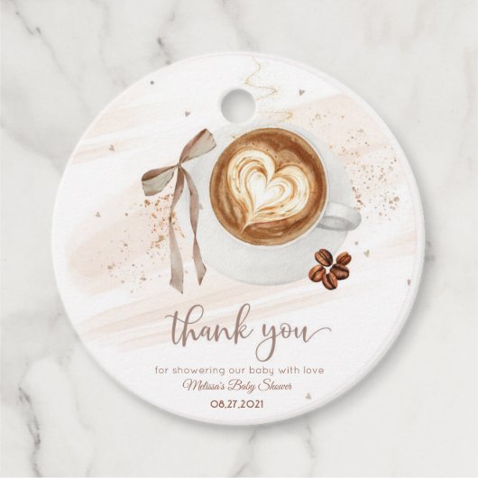 Coffee baby shower Is Brewing bow フェイバータグ (正面)