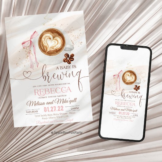 Coffee baby shower Is Brewing  bow 招待状